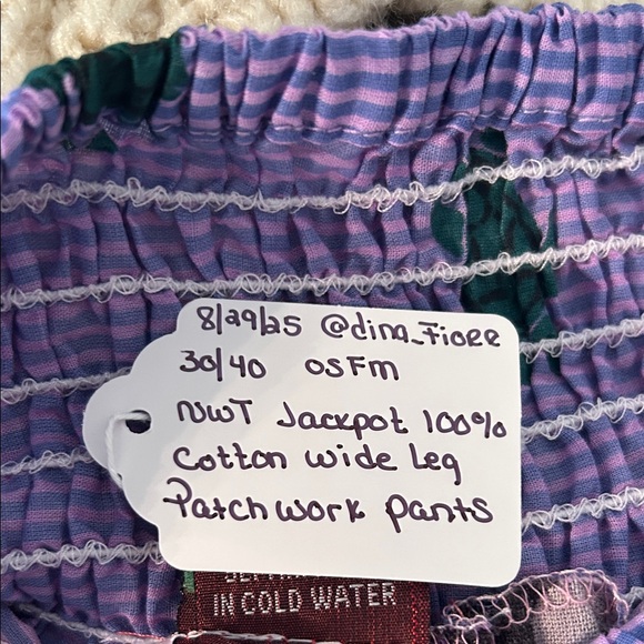 #C193-Box 14 FINAL Drop 100% Cotton Patchwork Wide Leg Pants (OSFM) - Picture 11 of 13